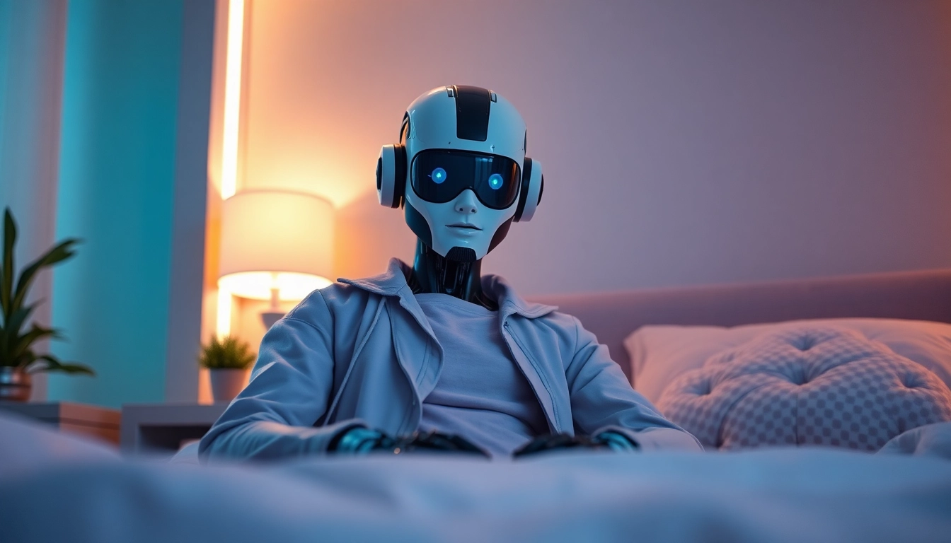 Realistic sex bot in a cozy bedroom setting, highlighting its lifelike features and inviting atmosphere.