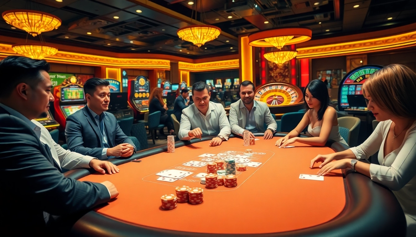 S8 casino players enjoying an exhilarating poker game at a luxurious table.