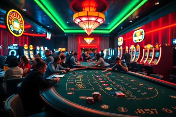 Profitez de l'ambiance du casino en ligne 2026 avec des jeux de table animés et des lumières vives.