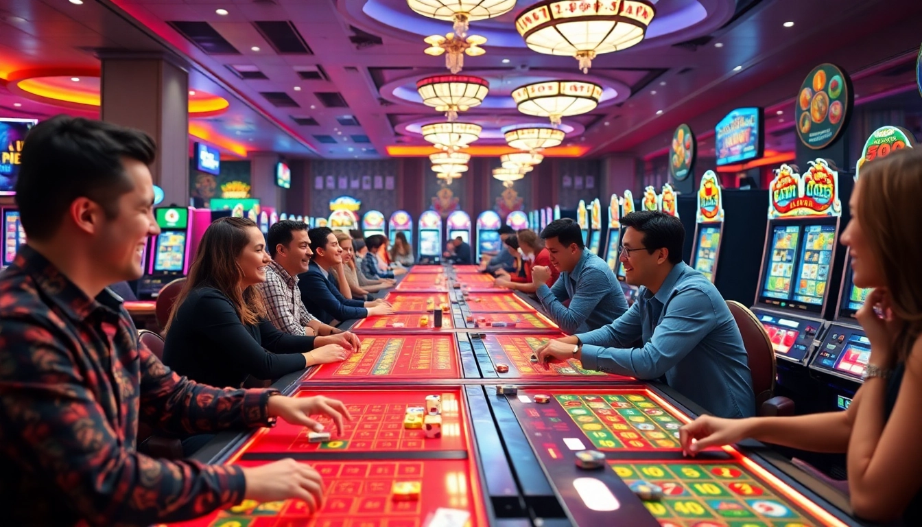 Joueurs heureux dans un casino en ligne, profitant des jeux excitants.