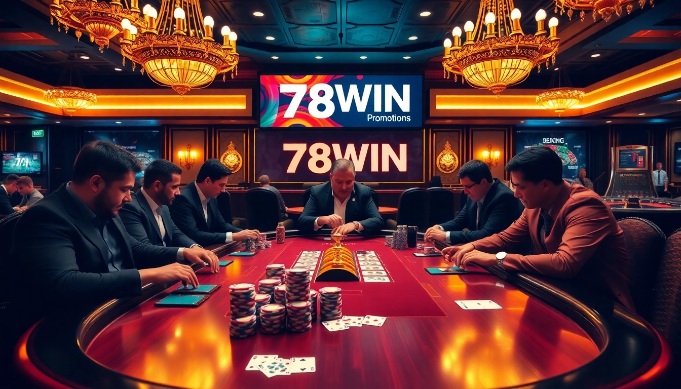 Experience the excitement of winning at 78WIN's luxurious poker tables with vibrant chips and cards.