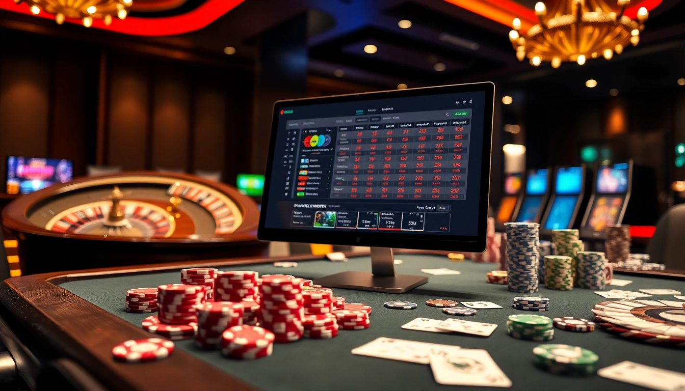 Scène captivante illustrant le retrait instantané paris sportif sur une table de casino luxueuse avec des éléments de paris.