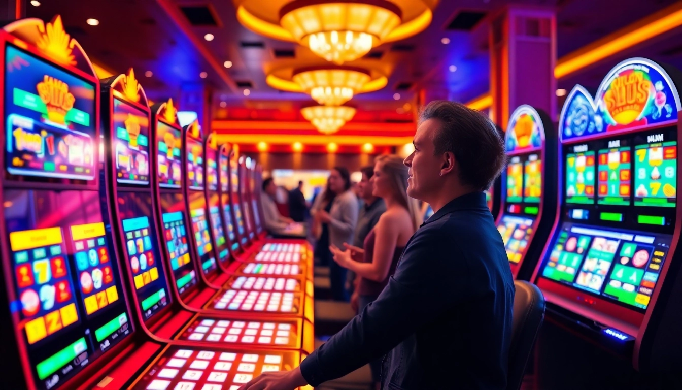 Jouez à des jeux captivants de casino en ligne dans un hall de jeux luxueux.