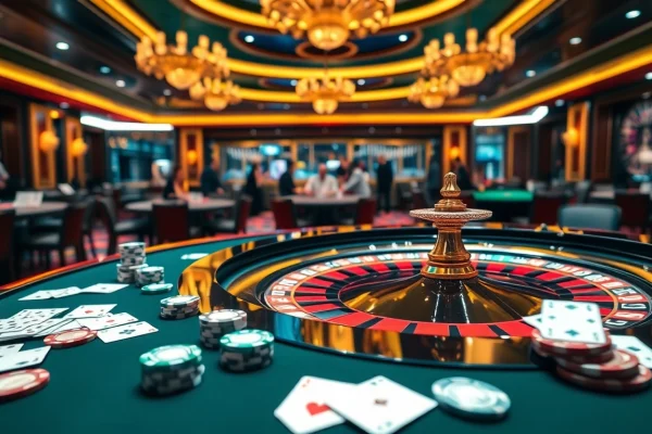 Experience high-stakes gameplay at https://kkwin.fan/ with vibrant casino elements like roulette and poker chips.
