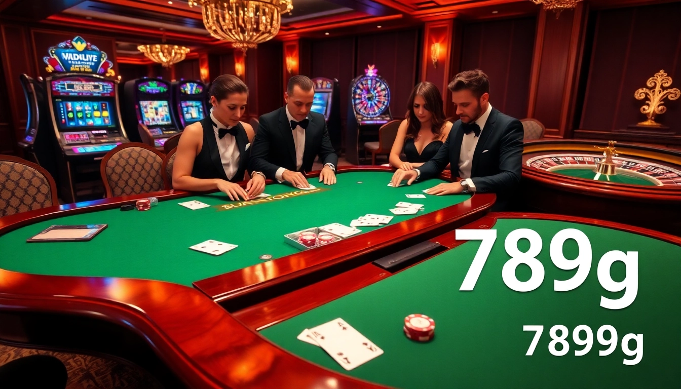 Jugadores disfrutando de una partida de alto riesgo en la glamorosa mesa de blackjack de 789g.