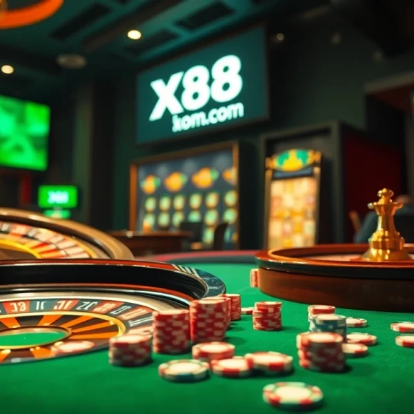 Experience high-stakes gaming at X88 com, with a stunning casino setup and engaging roulette action.