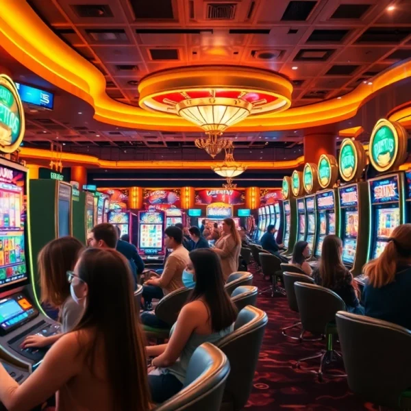 Jouer et gagner avec des machines à sous en ligne en argent réel dans un casino vibrant et coloré.
