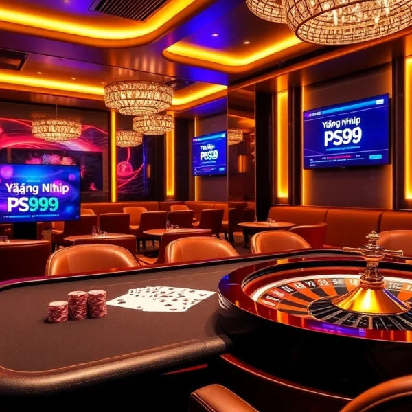 Experience the excitement of Đăng Nhập PS99 at a vibrant casino table with poker chips and cards.
