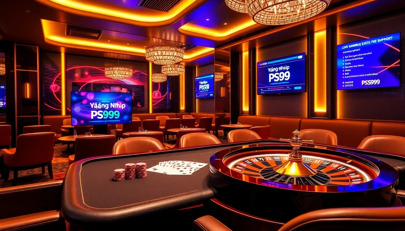 Experience the excitement of Đăng Nhập PS99 at a vibrant casino table with poker chips and cards.